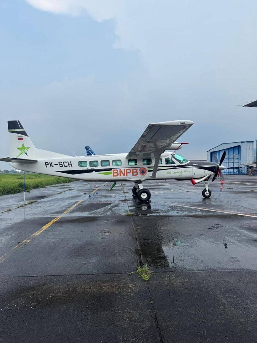 Pelaksanaan OMC yang dilakukan BNPB di wilayah Sumaters Selatan pada Selasa (4/8). Operasi dikendalikan dari Lanud Sri Mulyono Herlambang, P