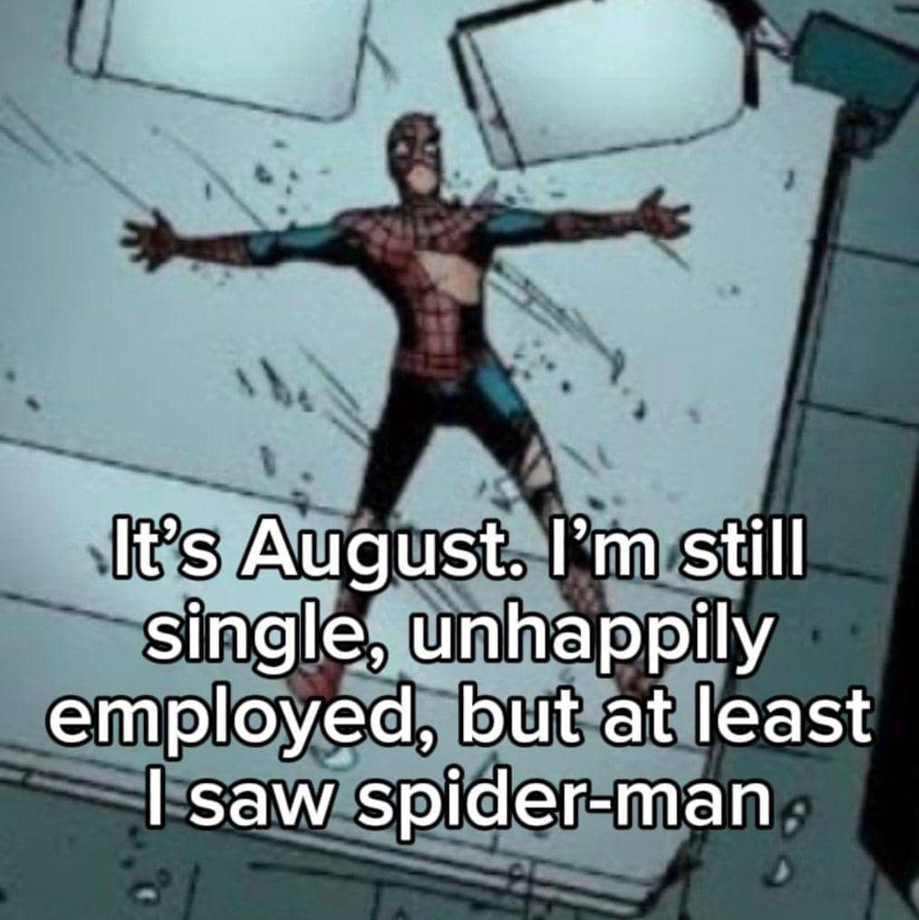 Meme tentang Peter Parker dari akun X @the_epic_scenes yang menggambarkan situasi terasa relate bagi penonton.