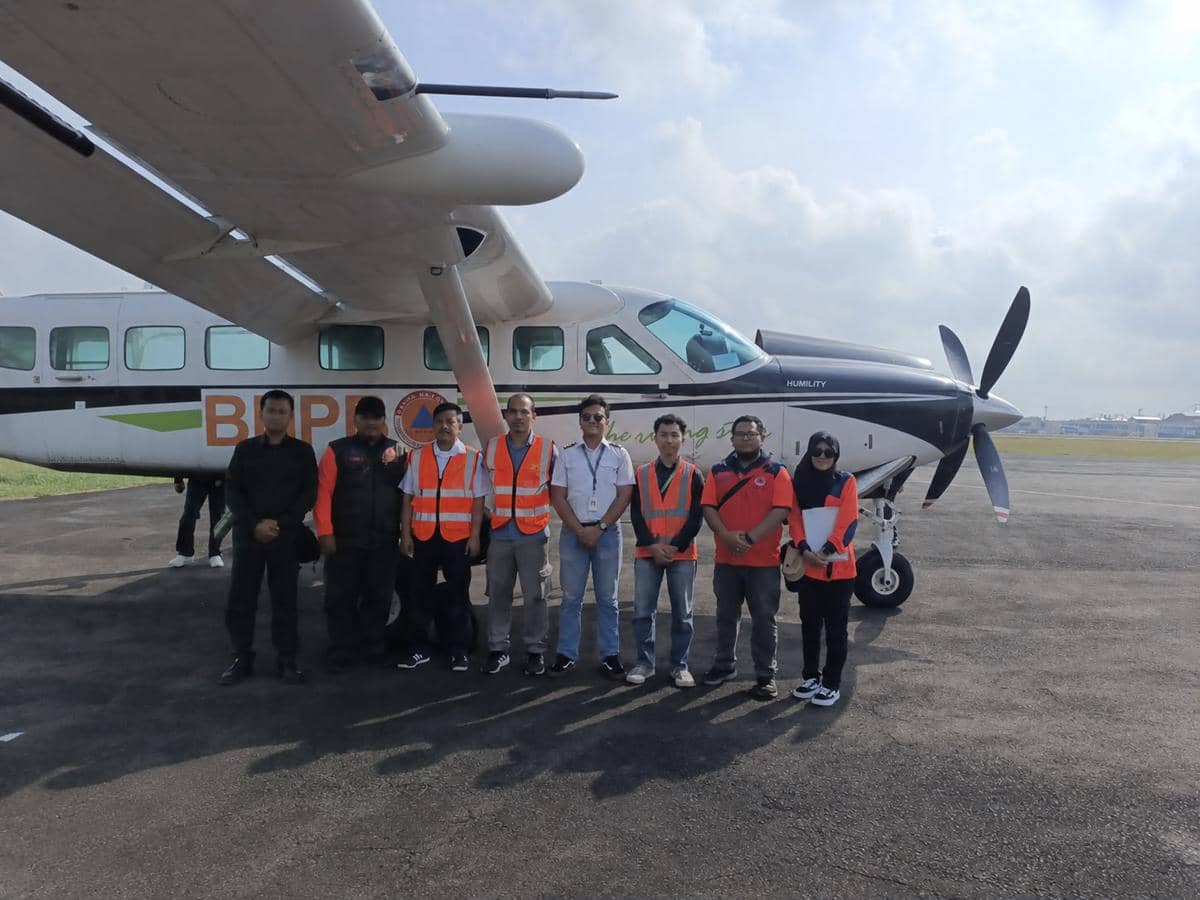 Pelaksanaan OMC yang dilakukan BNPB di wilayah Sumaters Selatan pada Selasa (4/8). Operasi dikendalikan dari Lanud Sri Mulyono Herlambang, P