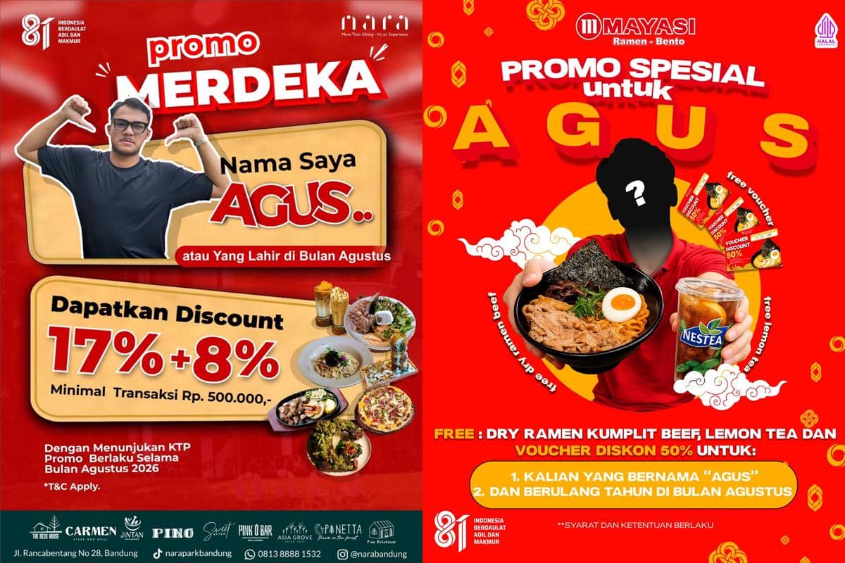 Promo Makanan untuk Orang Bernama Agus selama Agustus 2026