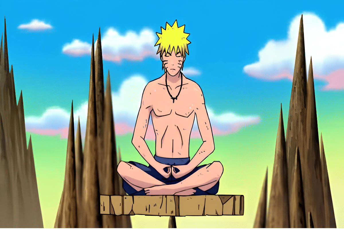 Naruto Uzumaki saat bermeditasi mengumpulkan energi alam dalam latihan Sage Mode