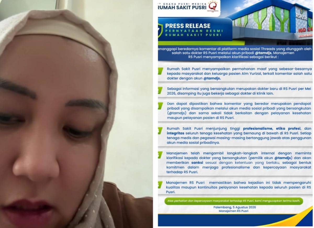 Manajemen RS Pusri mengeluarkan pernyataan resmi terkait komentar yang diunggah salah satu dokternya di akun pribadi.