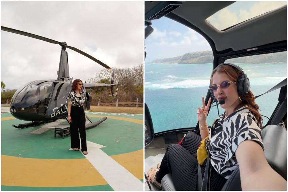 7 Potret Tasya Farasya Naik Helikopter saat di Bali, First Time!
