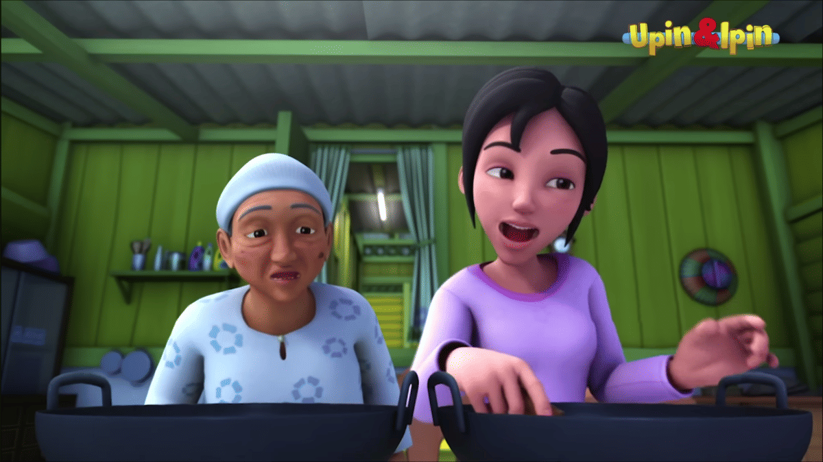 Cuplikan animasi Upin & Ipin dari kanal YouTube Les' Copaque Production, menampilkan adegan dari serial anak tersebut.