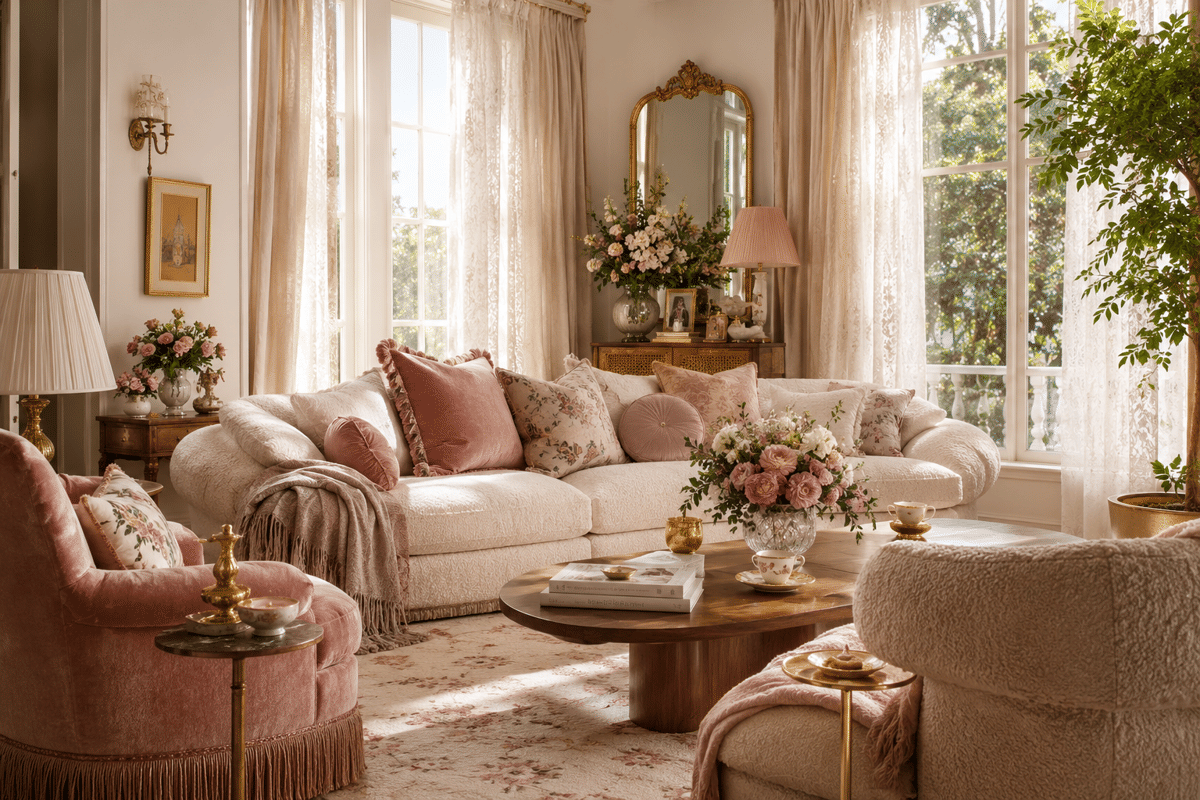 Ilustrasi desain interior dengan sentuhan romantis