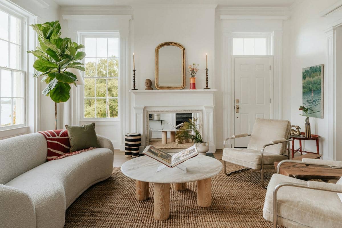 ilustrasi interior rumah dengan kursi accent