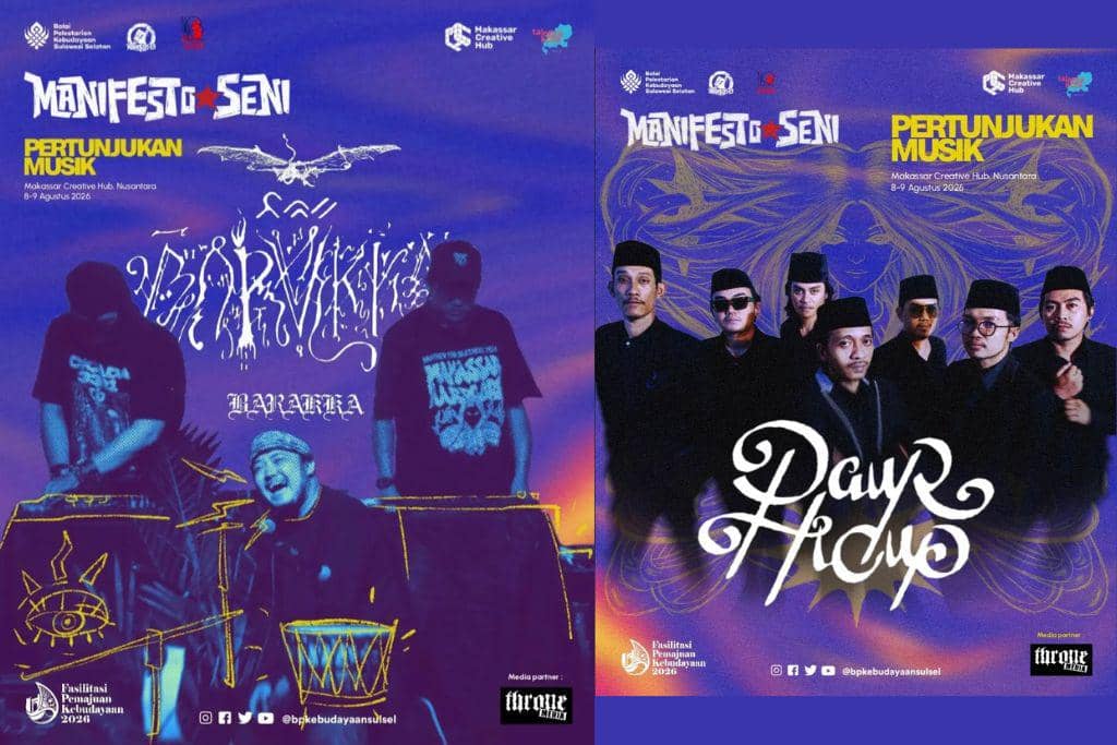 Poster pameran "Manifesto Seni 2026" yang berlangsung di Makassar pada 8-9 Agustus 2026.