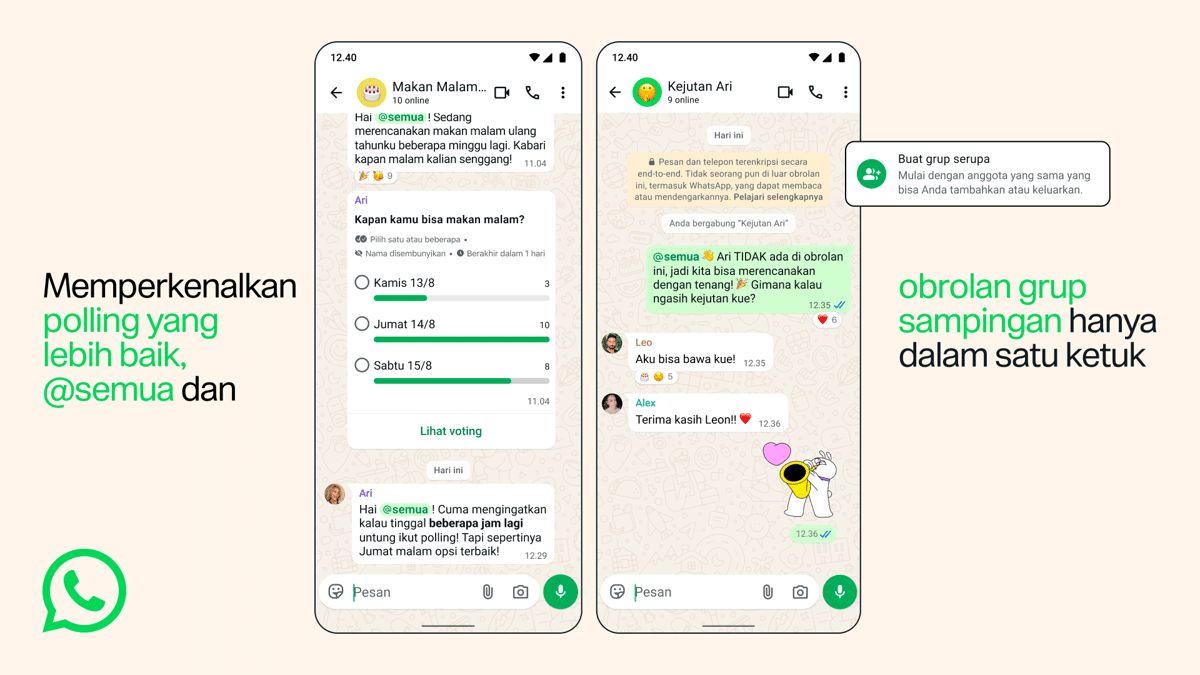 3 Fitur Baru di Grup WhatsApp, Polling Berbatas Waktu hingga @semua