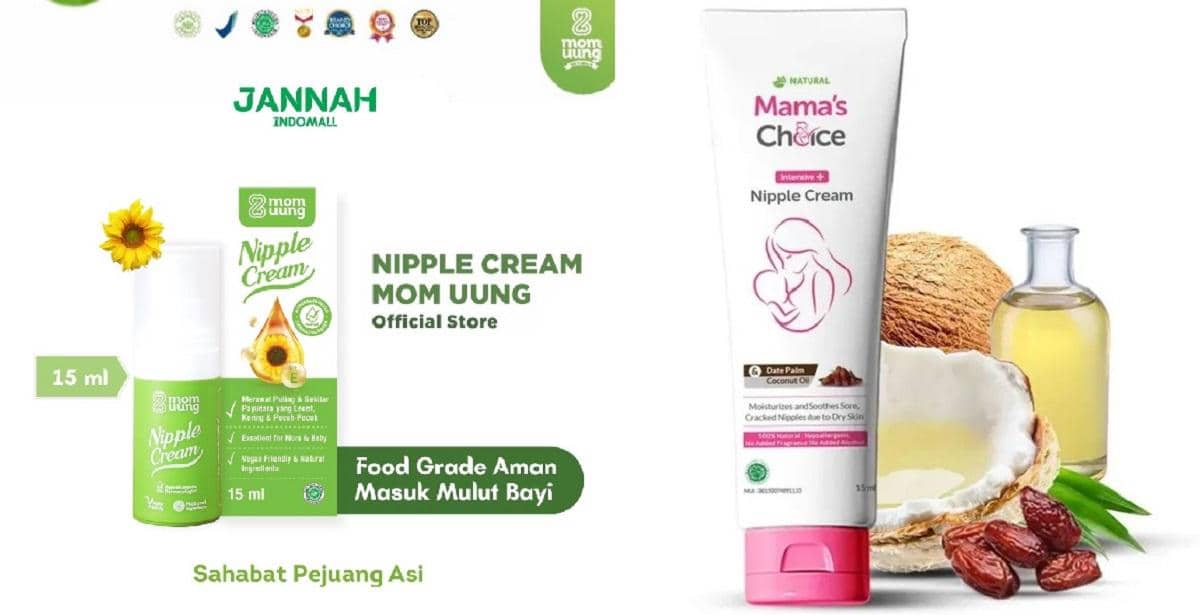 Ilustrasi produk nipple cream berupa kemasan krim perawatan puting yang ditampilkan sebagai pilihan belanja di Lazada.