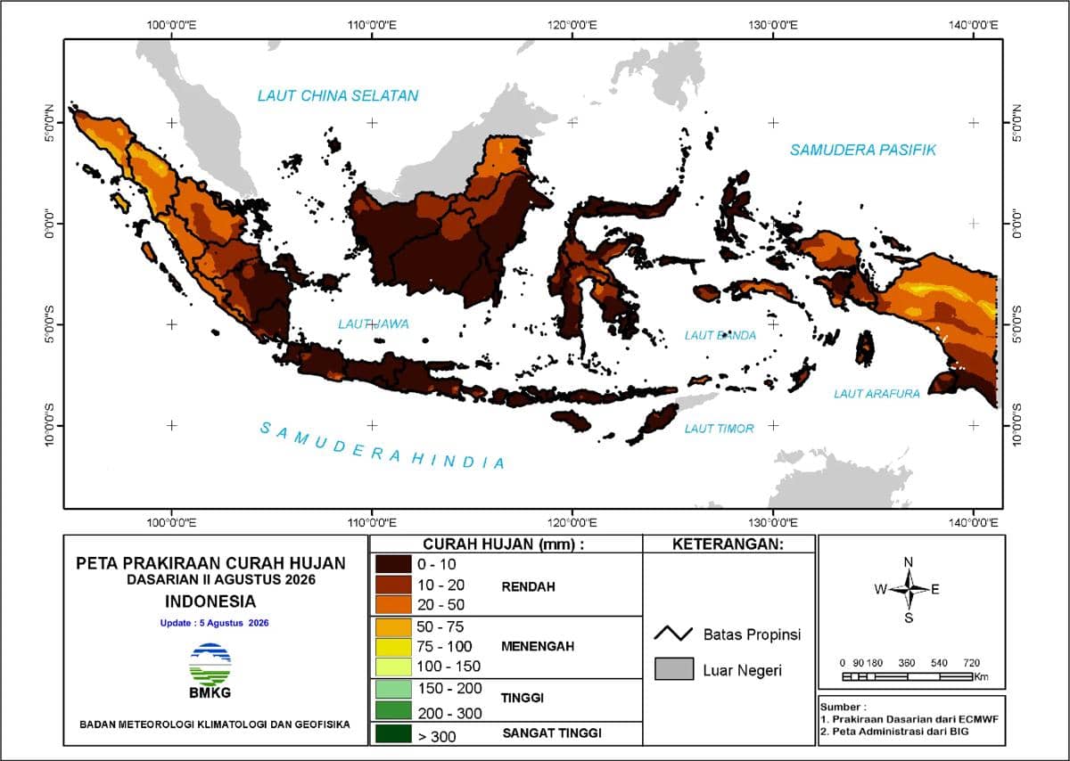 BMKG: Sejumlah Wilayah Waspada Hujan Deras hingga 25 September 2026