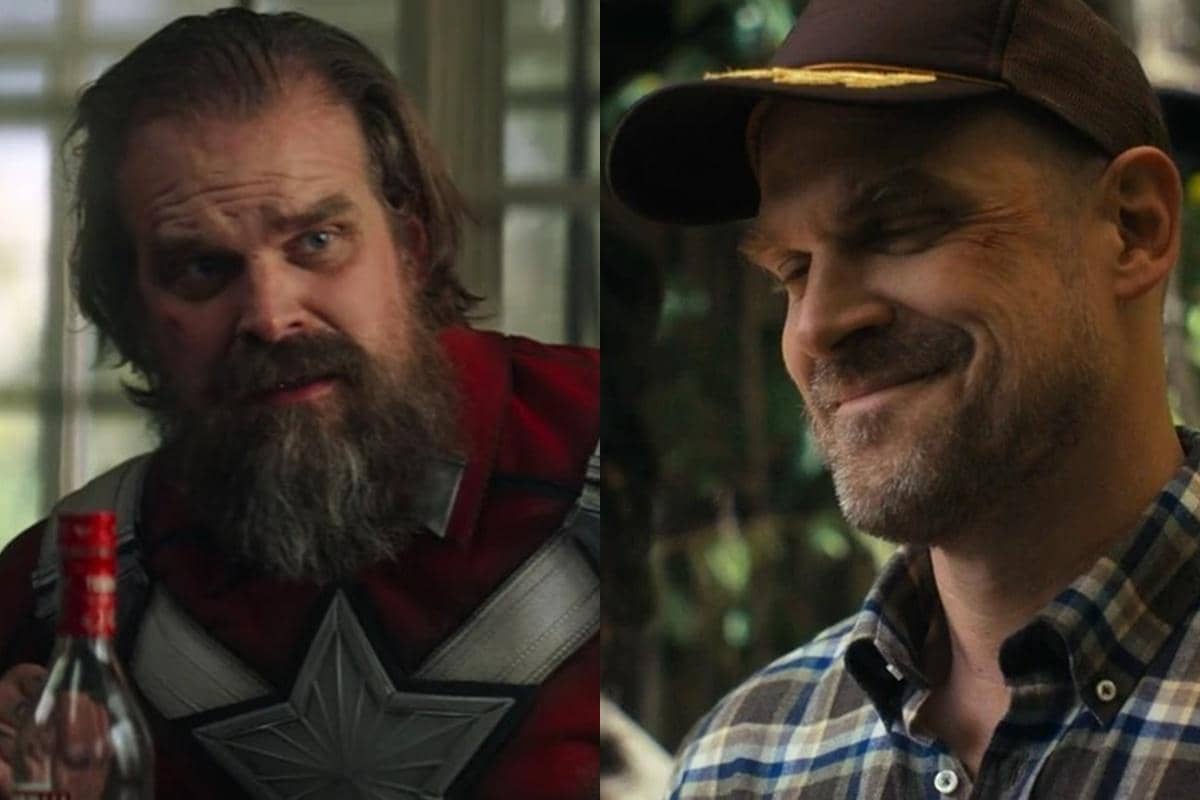 Kolase David Harbour sebagai Red Guardian dalam film Black Widow dan Jim Hopper di serial Stranger Things.