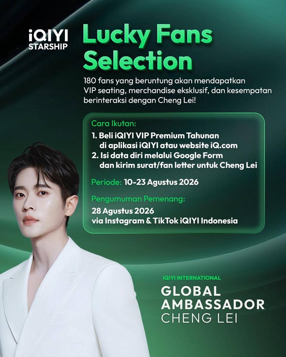 Unggahan Instagram iQIYI Indonesia berisi informasi cara mengikuti meet and greet Cheng Lei di Jakarta.