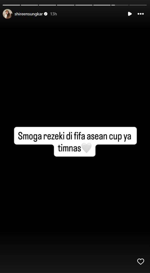 Reaksi artis terhadap kegagalan timnas di Piala AFF 2026 yang dibagikan melalui akun Instagram Shireen Sungkar.