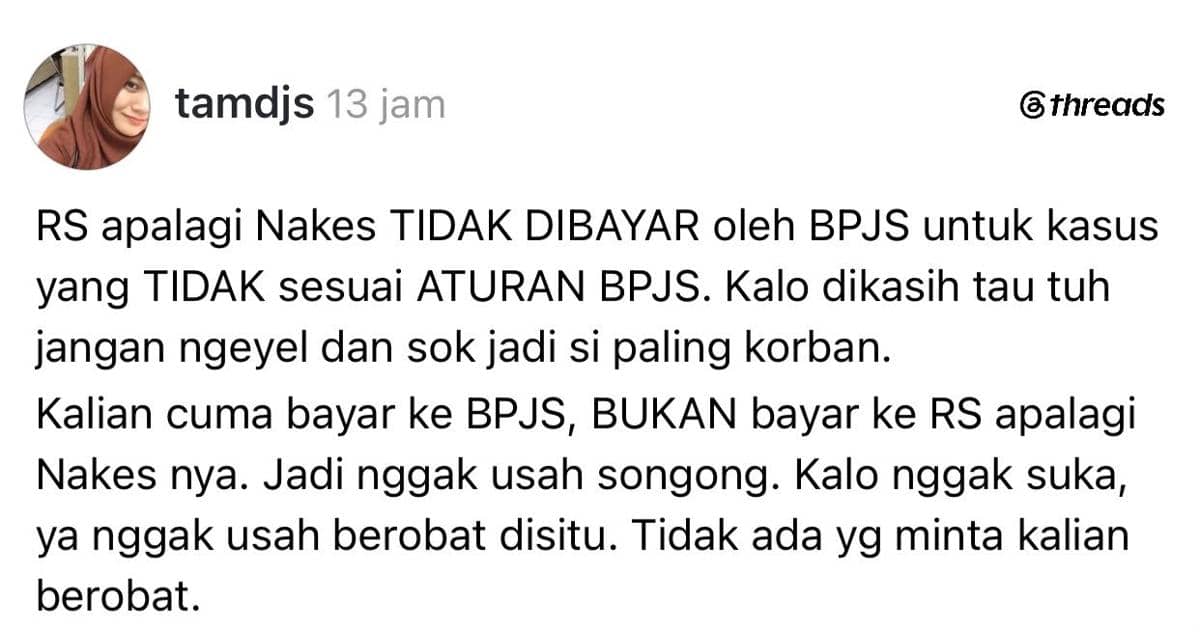 Unggahan dokter Tamara Dewi Jasmine sebelum viral di media sosial Threads karena dianggap nirempati terhadap pasien