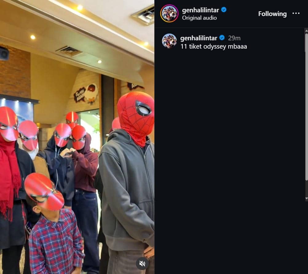 Artis Indonesia merayakan euforia Spider-Man: Brand New Day dalam unggahan Instagram Gen Halilintar.