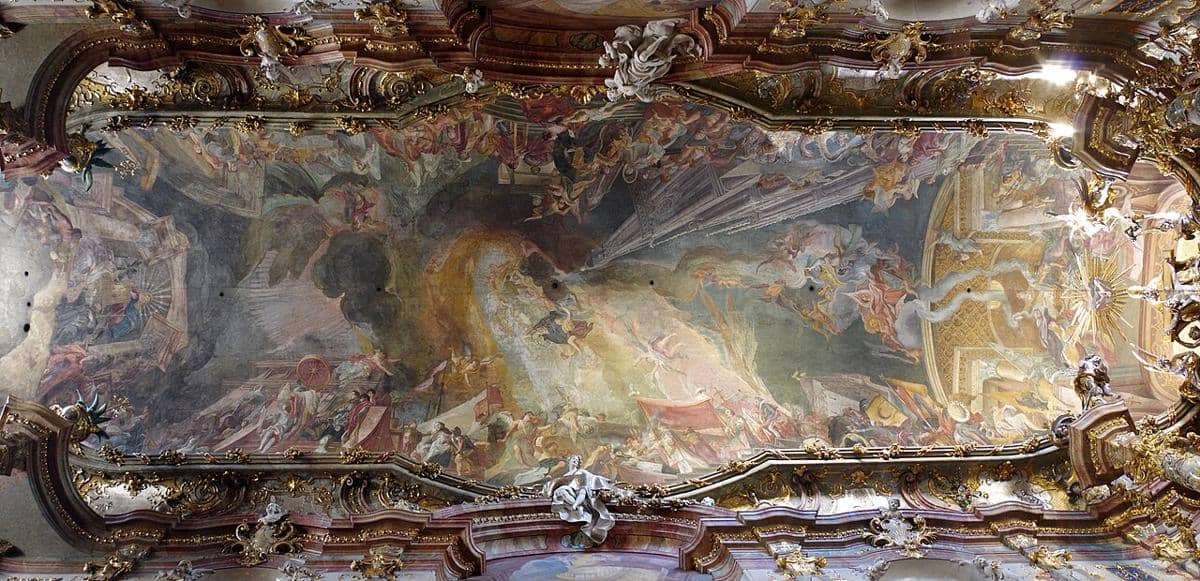 potret lukisan fresko di langit-langit Asamkirche