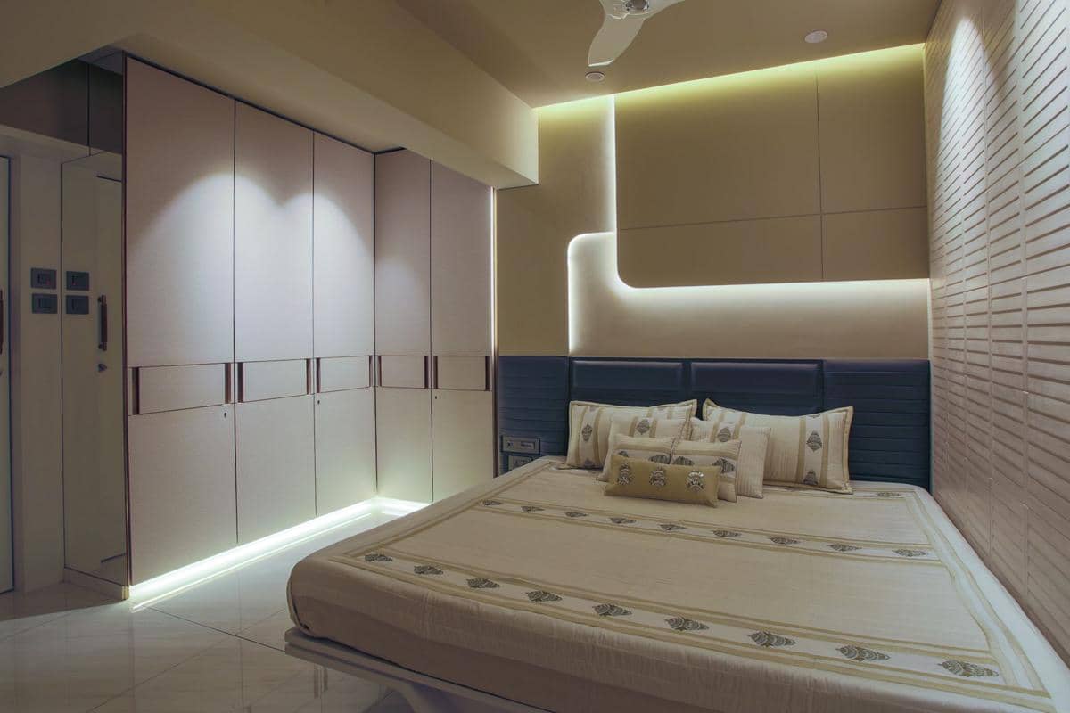 ilustrasi kamar tidur dengan lampu LED warm white