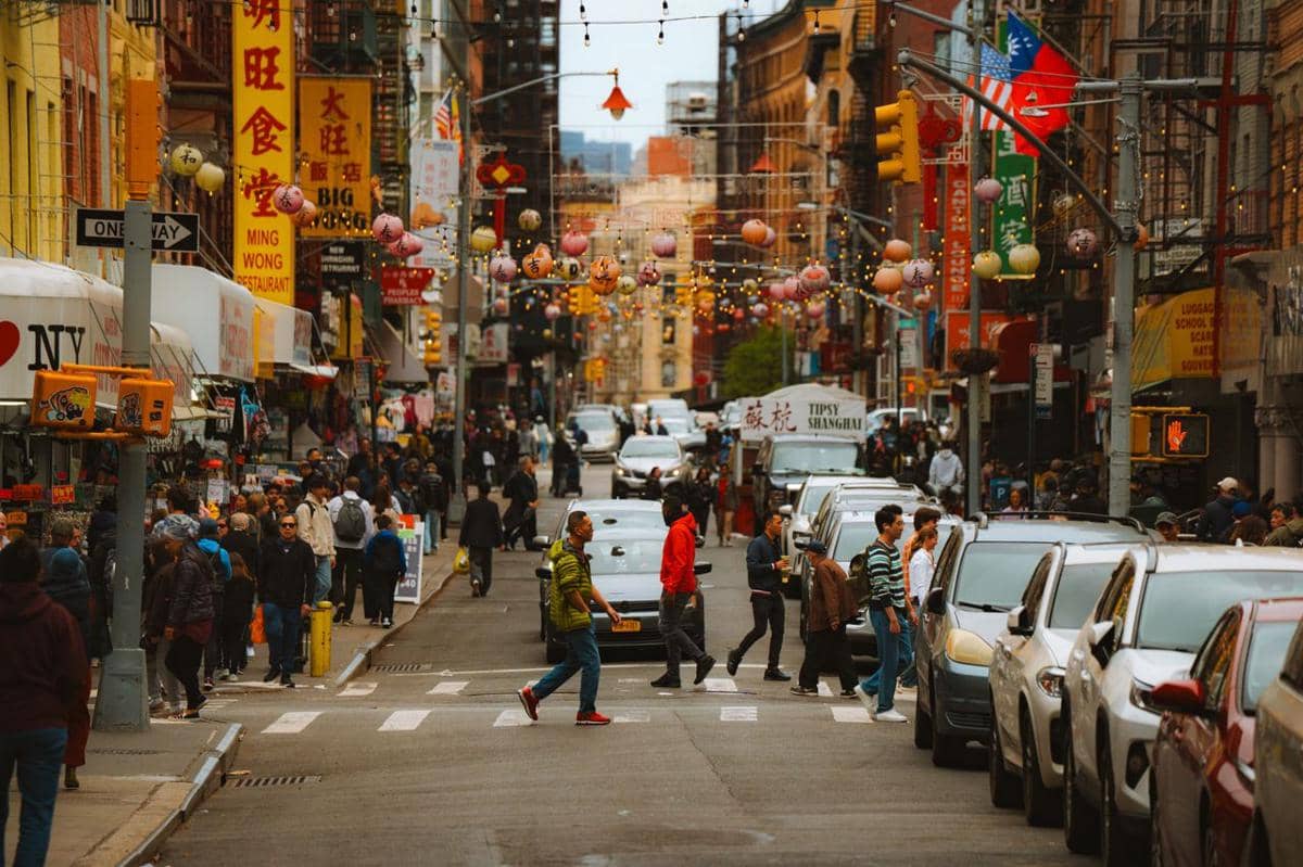 ilustrasi Chinatown, New York, Amerika Serikat, pejalan kaki, perkotaan