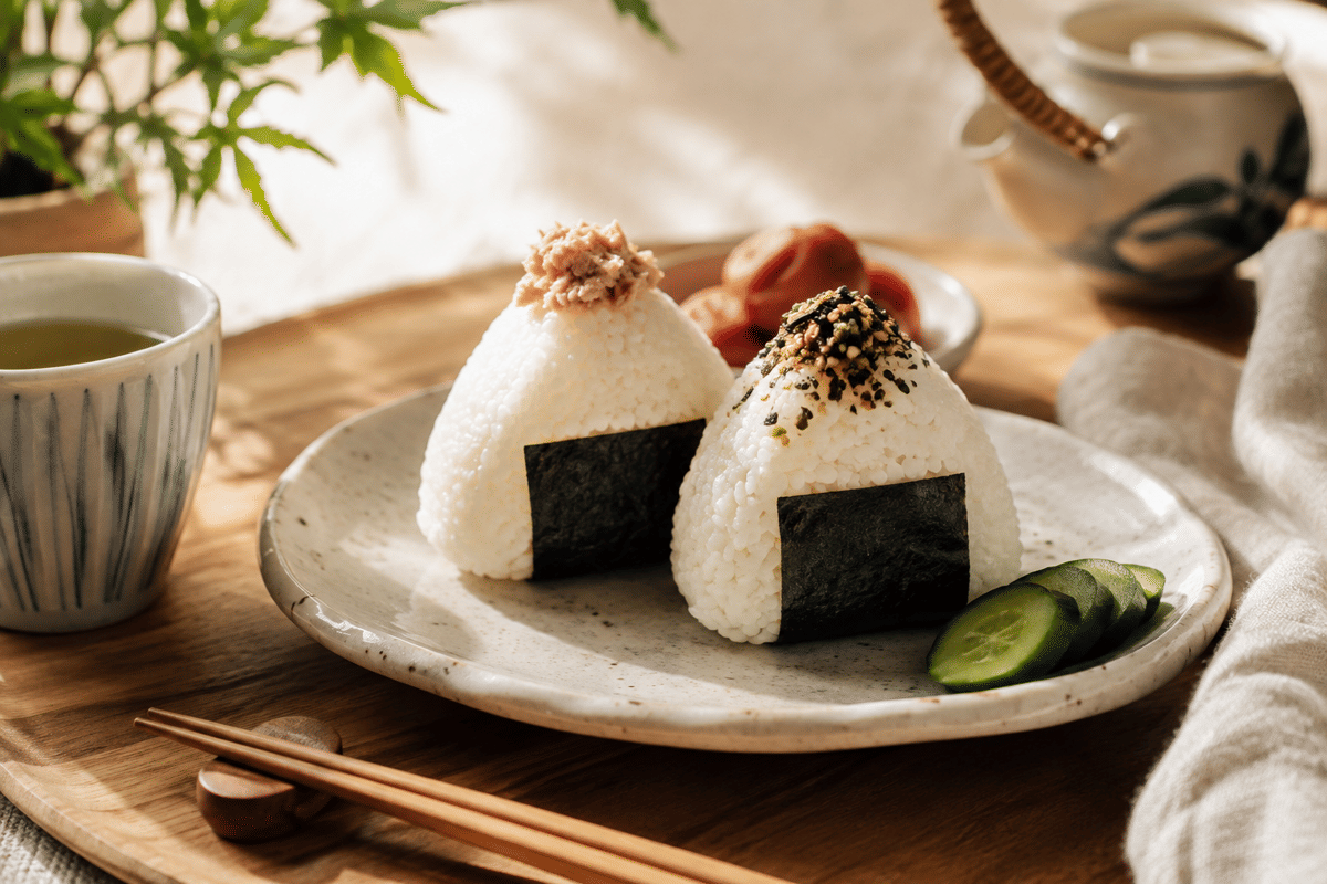 Ilustrasi onigiri berupa nasi kepal khas Jepang sebagai pelengkap visual artikel bertema kuliner Jepang.