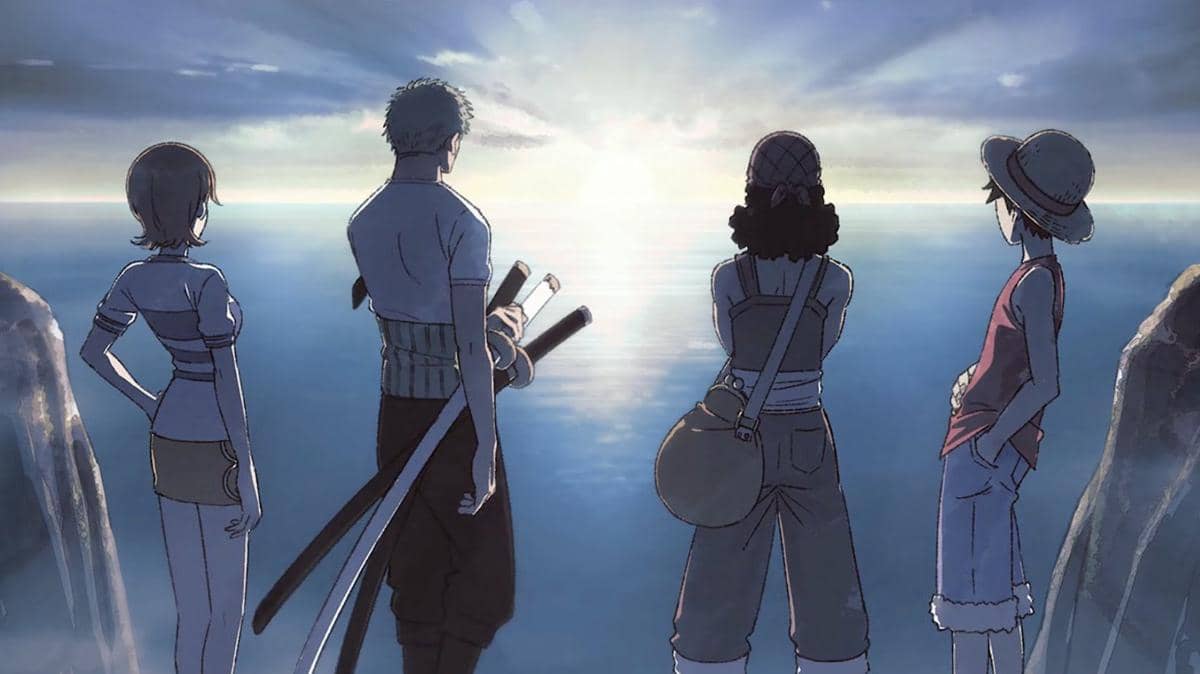 Cuplikan still anime The One Piece produksi WIT Studio dengan visual animasi bergaya Jepang dalam salah satu adegan.