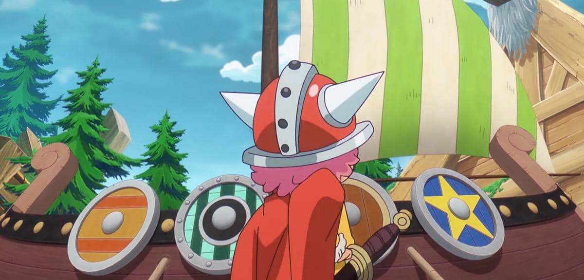 Colon memandangi sebuah kapal yang tidak dipakai dalam adegan anime One Piece produksi Toei Animation.