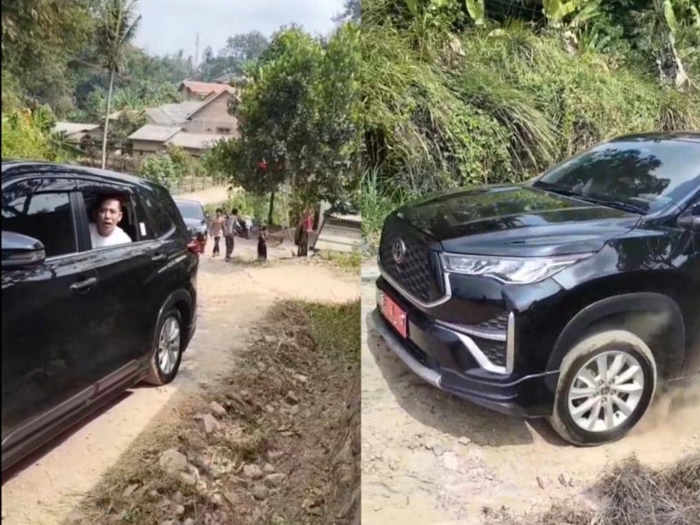 Viral! Mobil Dinas Bupati Lamsel Tersendat Lintasi Jalan Rusak