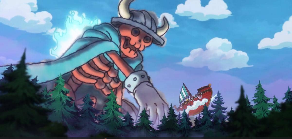 Monster bertubuh besar menyerang kapal pemadam kebakaran di laut dalam adegan anime One Piece produksi Toei.