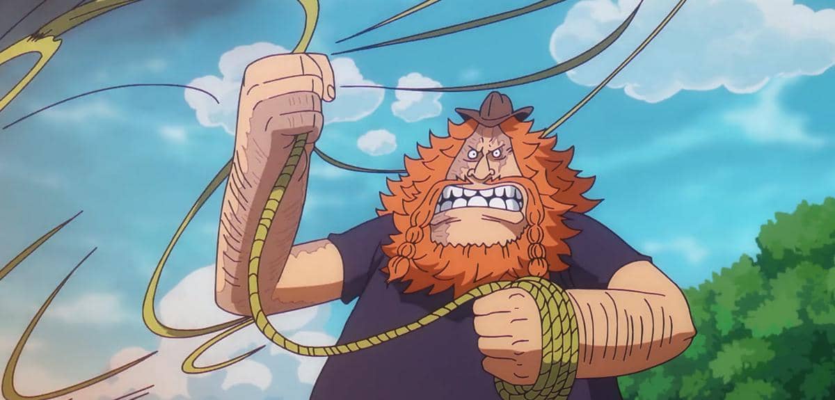 Saul memakai tali untuk menghentikan anak-anak dalam adegan anime One Piece yang diproduksi Toei Animation.