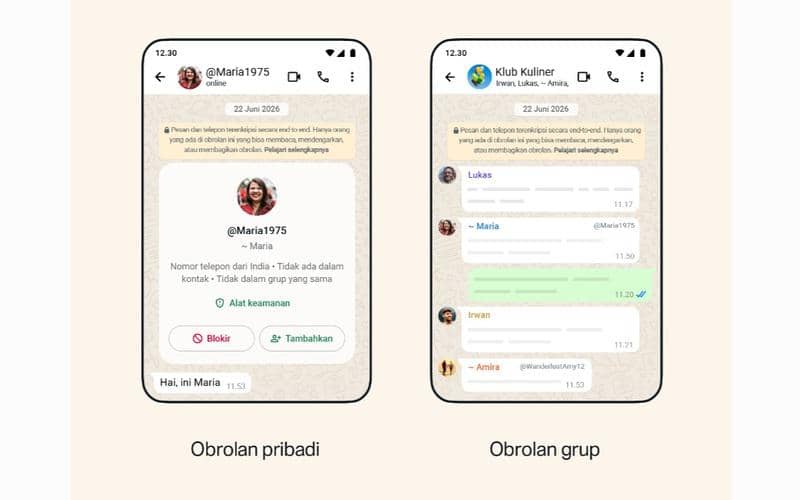 ilustrasi obrolan pribadi dan obrolan grup di WhatsApp