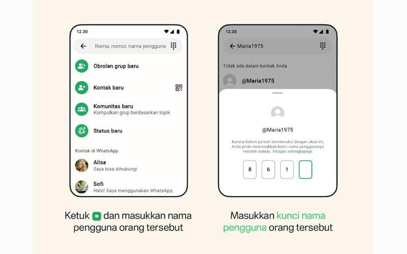 ilustrasi menghubungi lewat username WhatsApp