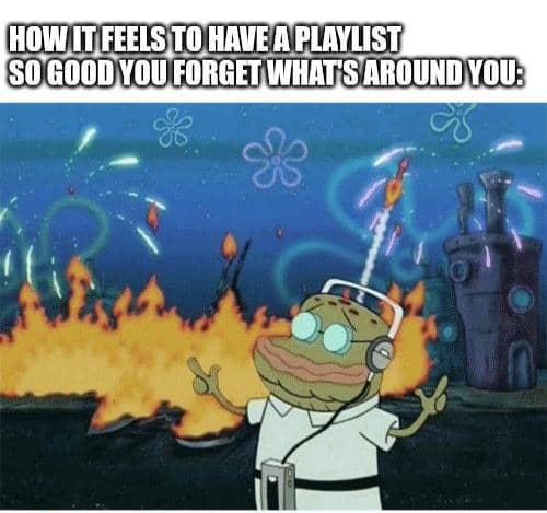 meme SpongeBob tentang playlist lagu