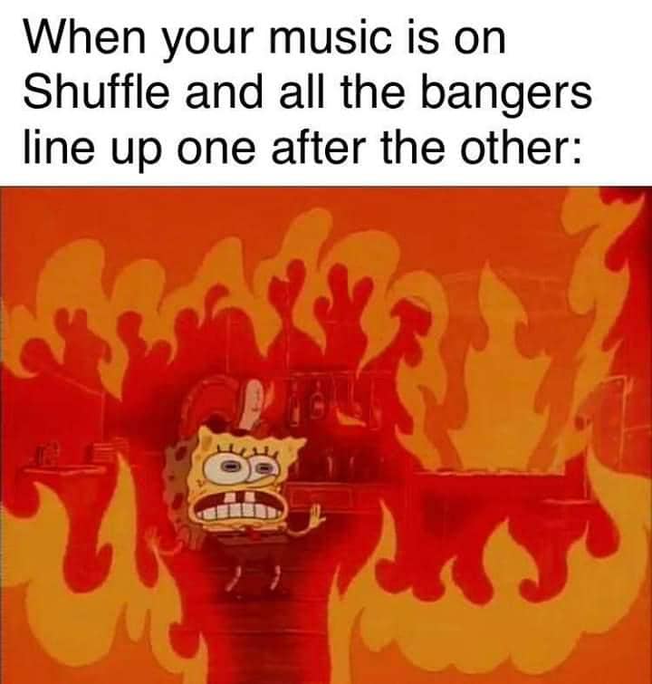 meme SpongeBob tentang playlist lagu