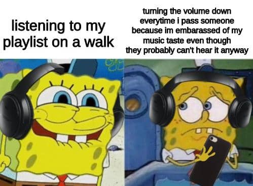meme SpongeBob tentang playlist lagu