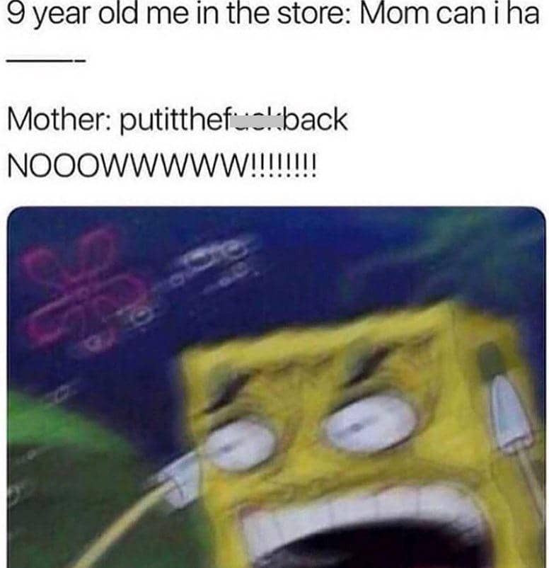 Meme SpongeBob bertema kenangan dengan ilustrasi karakter SpongeBob dan teks yang membahas memori masa lalu.