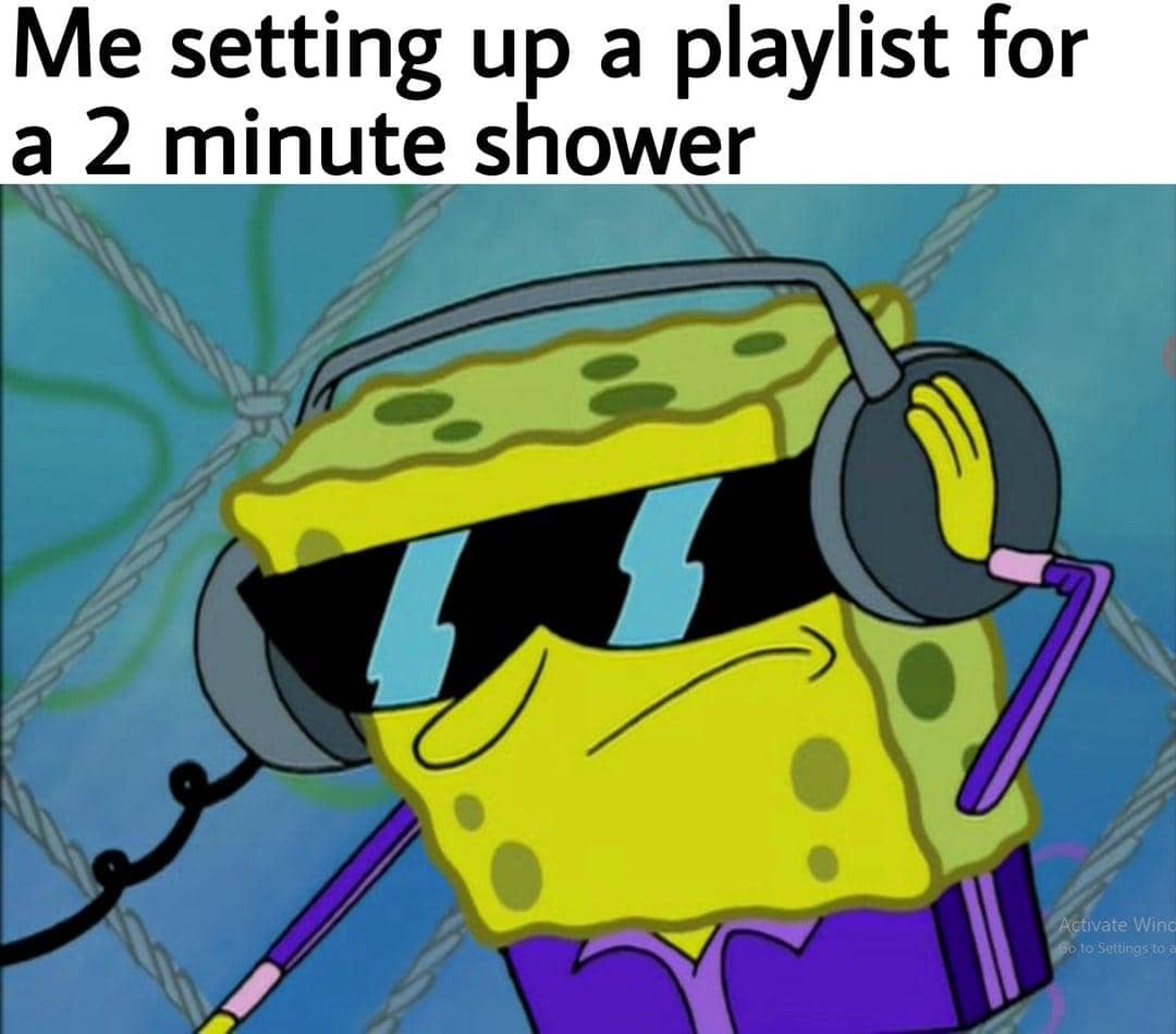 meme SpongeBob tentang playlist lagu