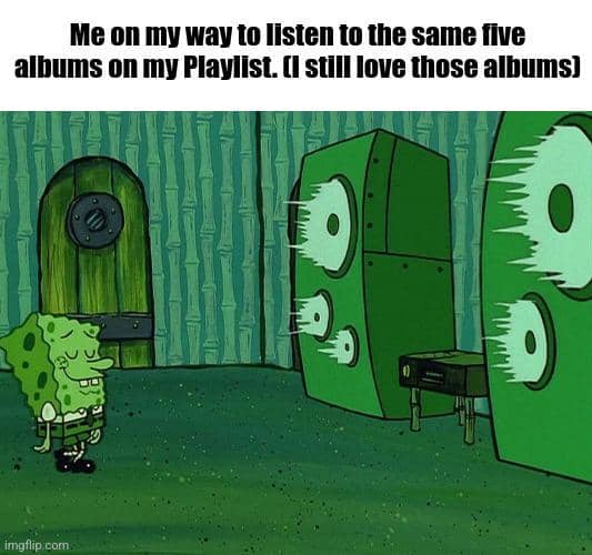meme SpongeBob tentang playlist lagu