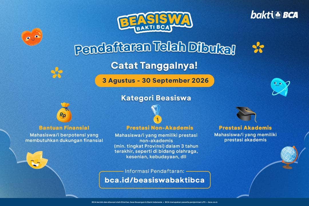 BCA Buka Pendaftaran Beasiswa Bakti BCA 2027, Cek Syaratnya