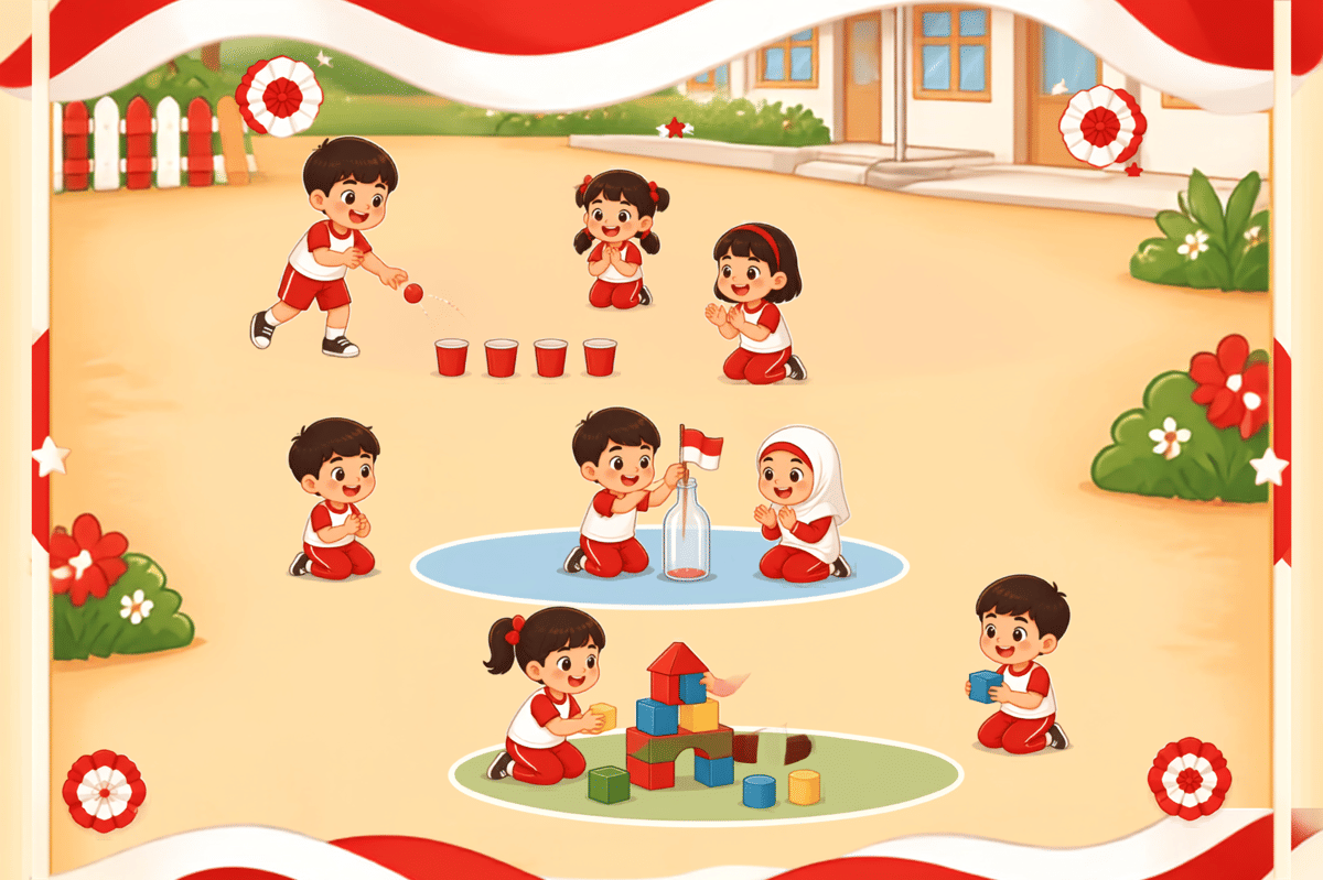 Ilustrasi kegiatan lomba anak usia dini dalam peringatan kemerdekaan.
