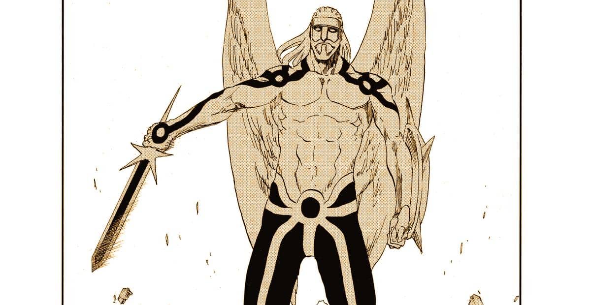 Hoffnung berukuran besar berada di dekat Gerard yang berubah wujud dalam ilustrasi manga Bleach terbitan Shueisha.