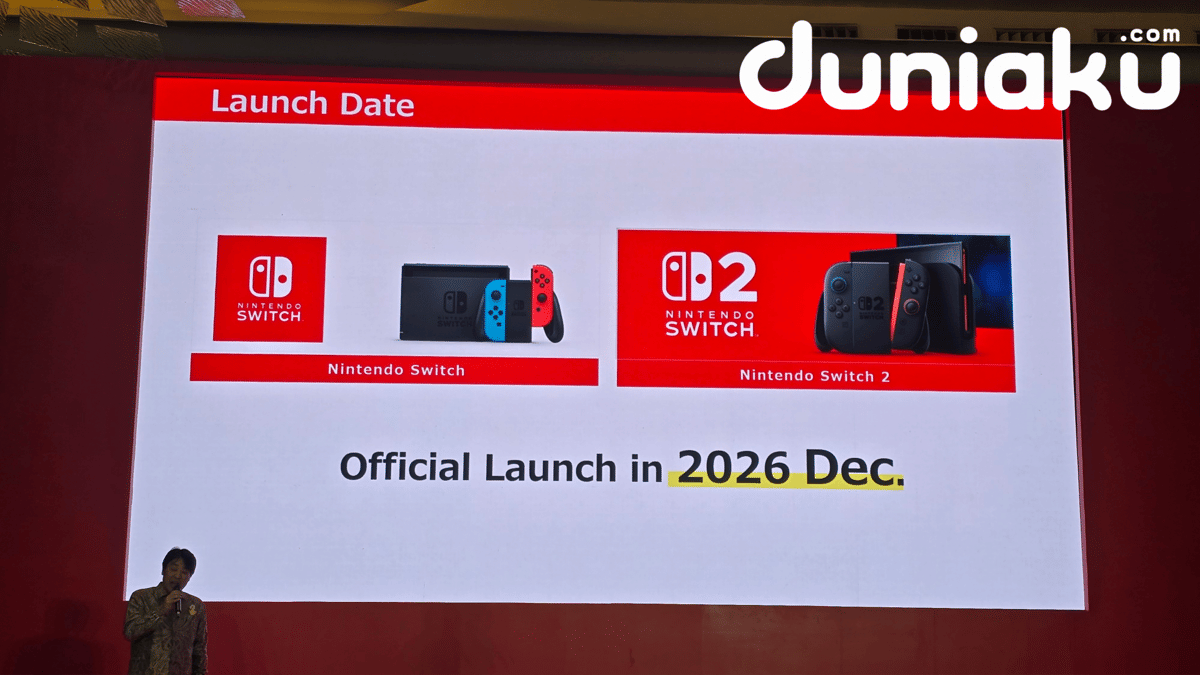 Juro Takeuchi, Executive Officer Nintendo, berbicara di panggung saat mengungkap tanggal rilis resmi Switch 2.