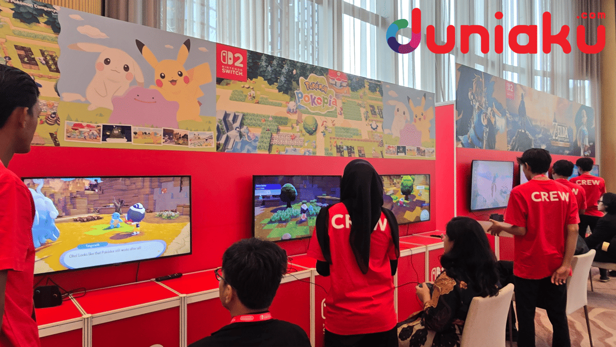 Visual promosi Pokémon Pokopia, menampilkan judul permainan dan elemen grafis bertema Pokémon berwarna cerah.