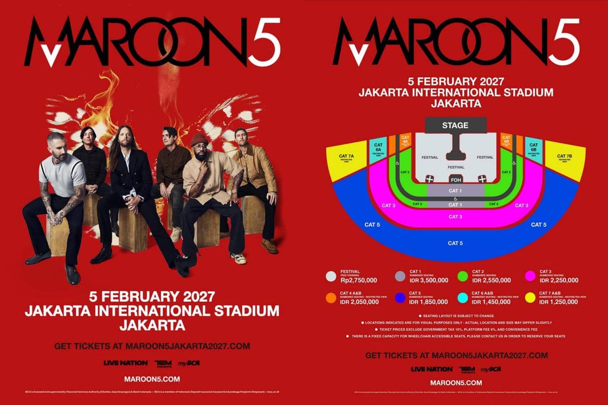 Harga Tiket Konser Maroon 5 di Indonesia 2027, Mulai Rp1,2 Jutaan