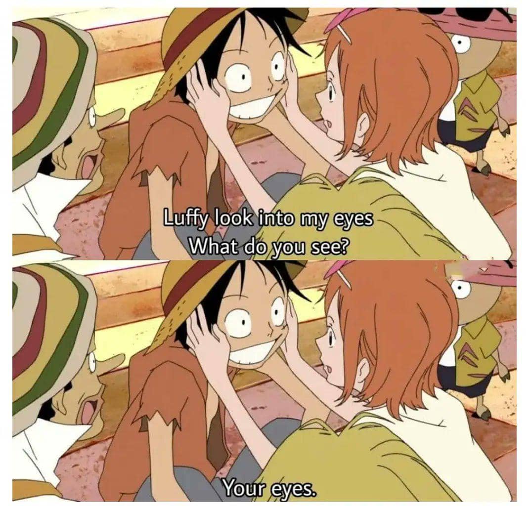 Meme logika Luffy dari One Piece dengan ekspresi karakter dan teks yang menyindir cara berpikir sederhana.