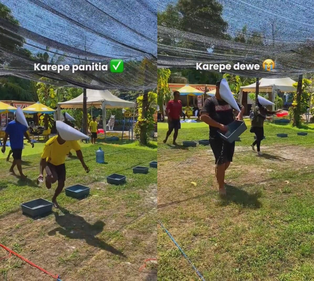 Meme membandingkan rencana panitia dan keinginan peserta dalam lomba 17 Agustus, dari konsep sederhana hingga kreatif.