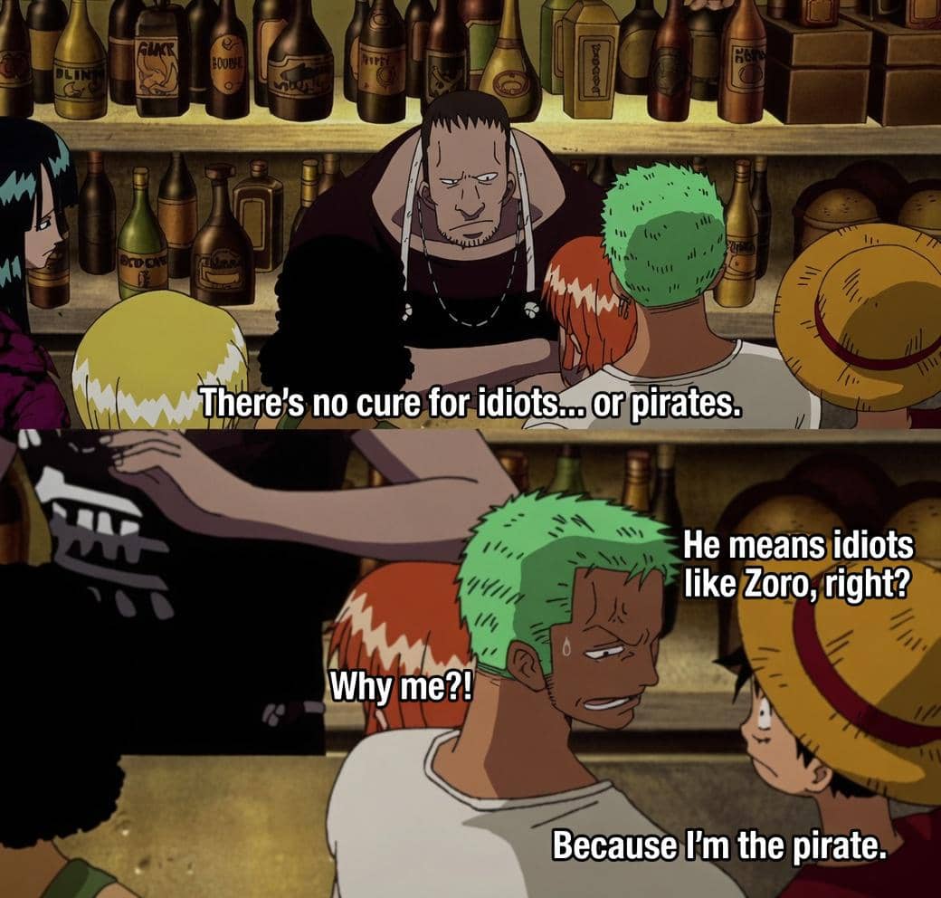 Meme karakter Luffy dari One Piece dengan teks tentang logika, dikreditkan kepada pengguna Reddit Negative-Extent3338.