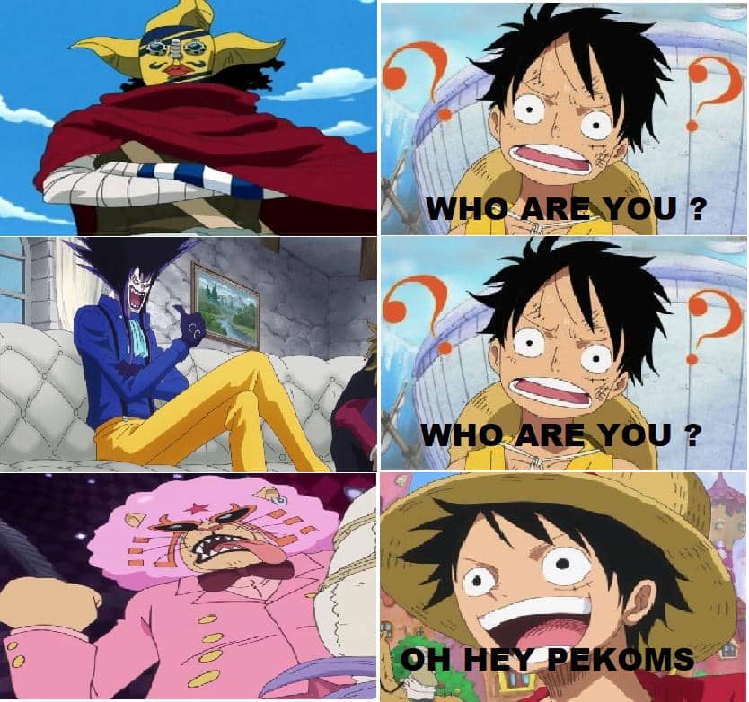 Meme tentang logika Luffy dari One Piece, karya pengguna Reddit SparkingRed66, dengan teks humor terkait karakter tersebut.