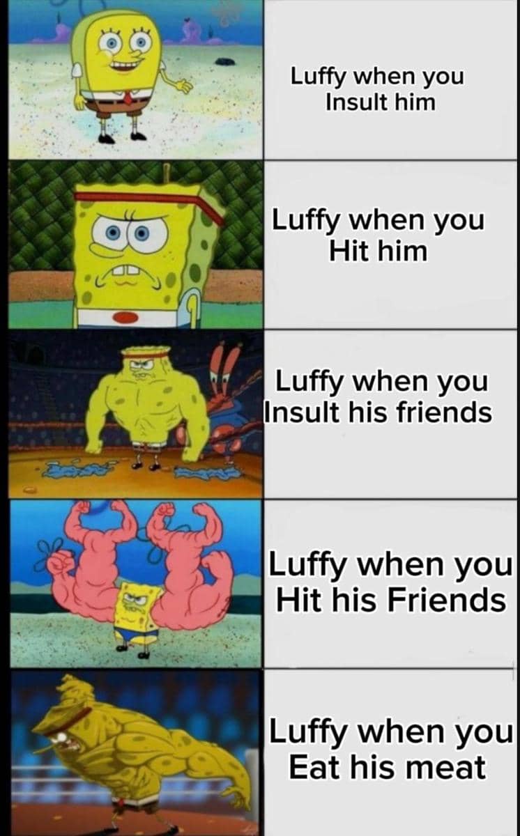 Meme tentang logika Luffy yang menyoroti cara berpikir tokoh tersebut, dibagikan oleh pengguna Reddit Ktw57.