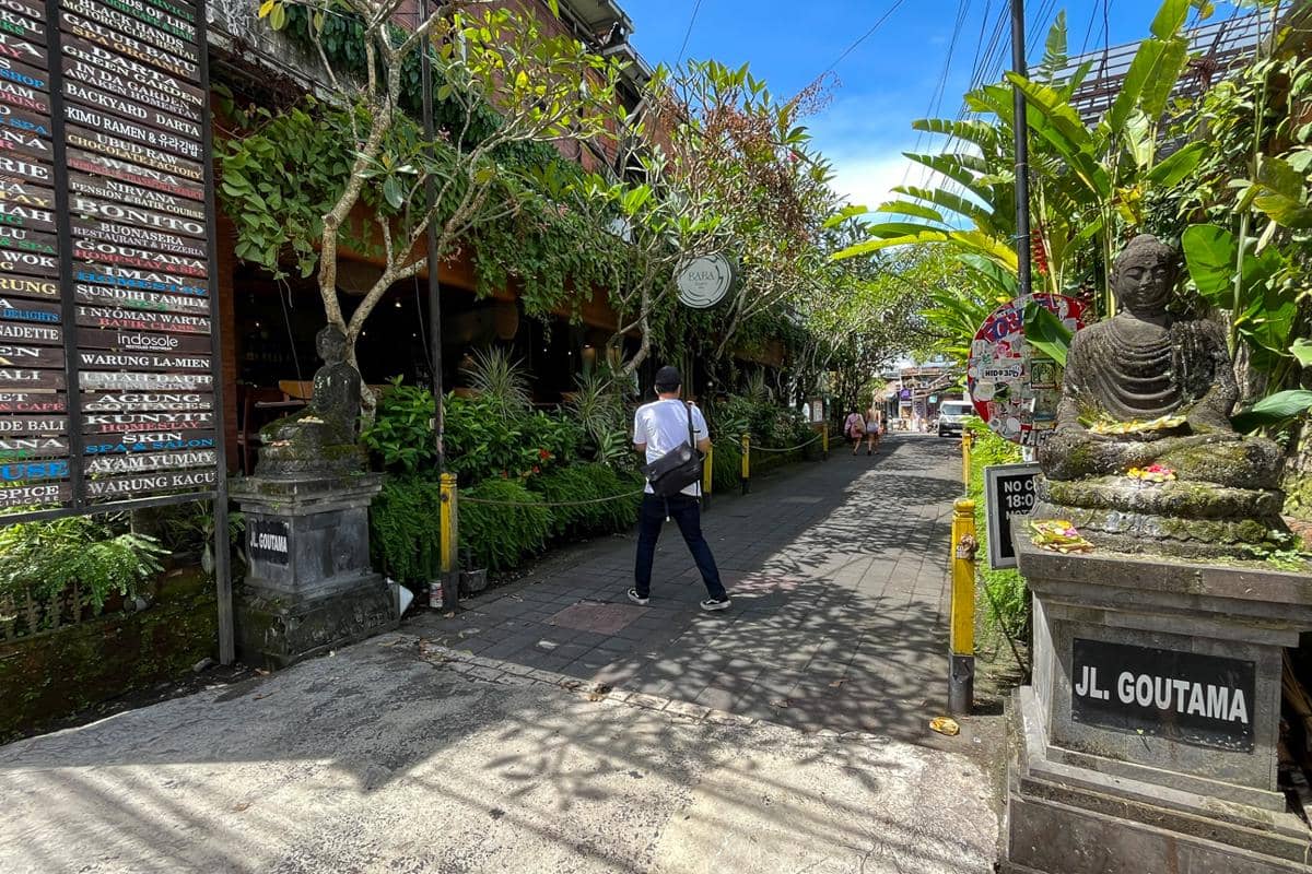 ilustrasi jalan kaki santai di kawasan Ubud