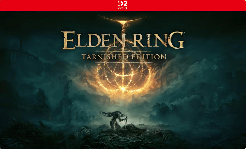 Materi promosi Elden Ring Tarnished Edition, gim dari Nintendo dan From Software dengan nuansa fantasi gelap.