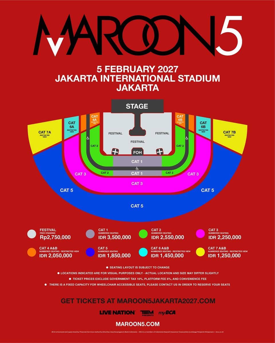 Harga tiket konser Maroon 5 dan cara membelinya